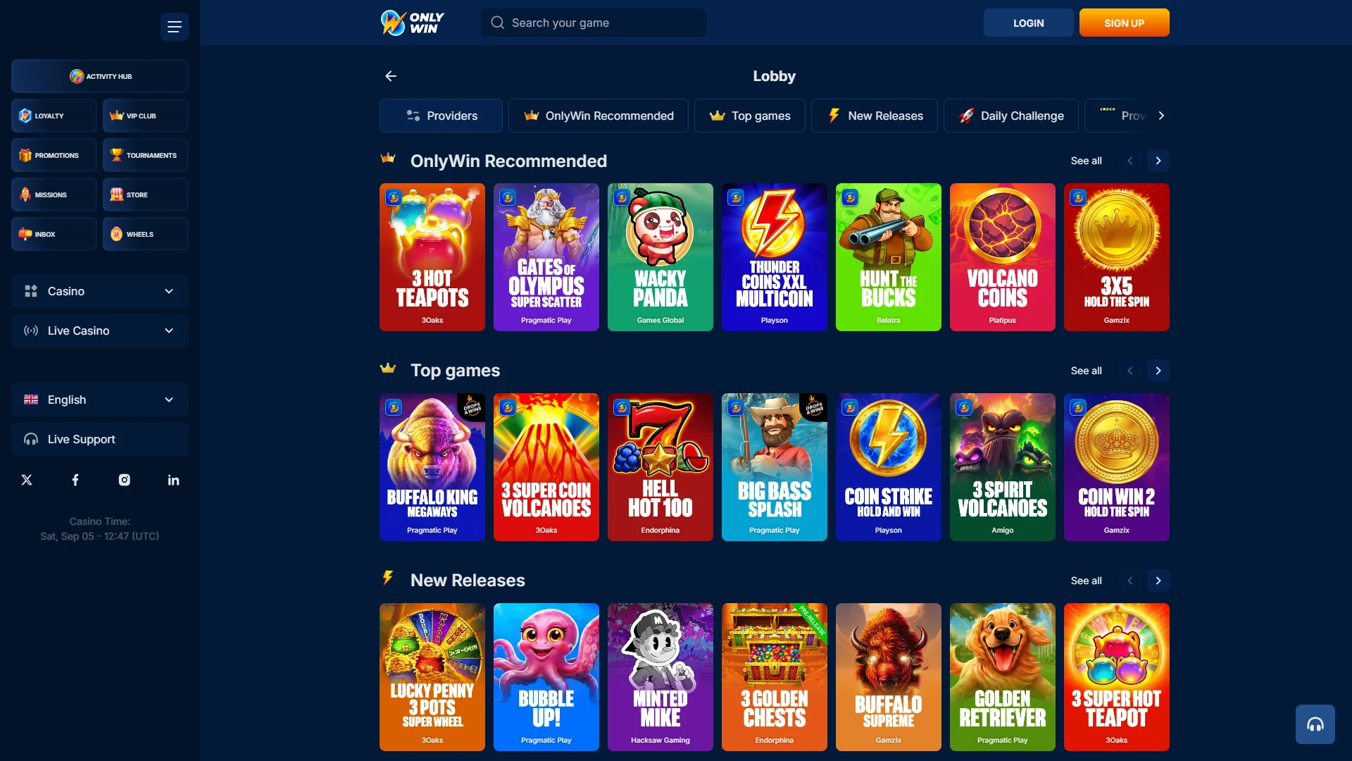 Onlywin game lobby